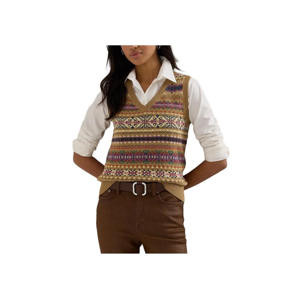 Polo Ralph Lauren Fair Isle Pattern V-Neck Loose Sleeveless Knit Sweater Women Tops Multicolor WMLRSWESCM20039-999