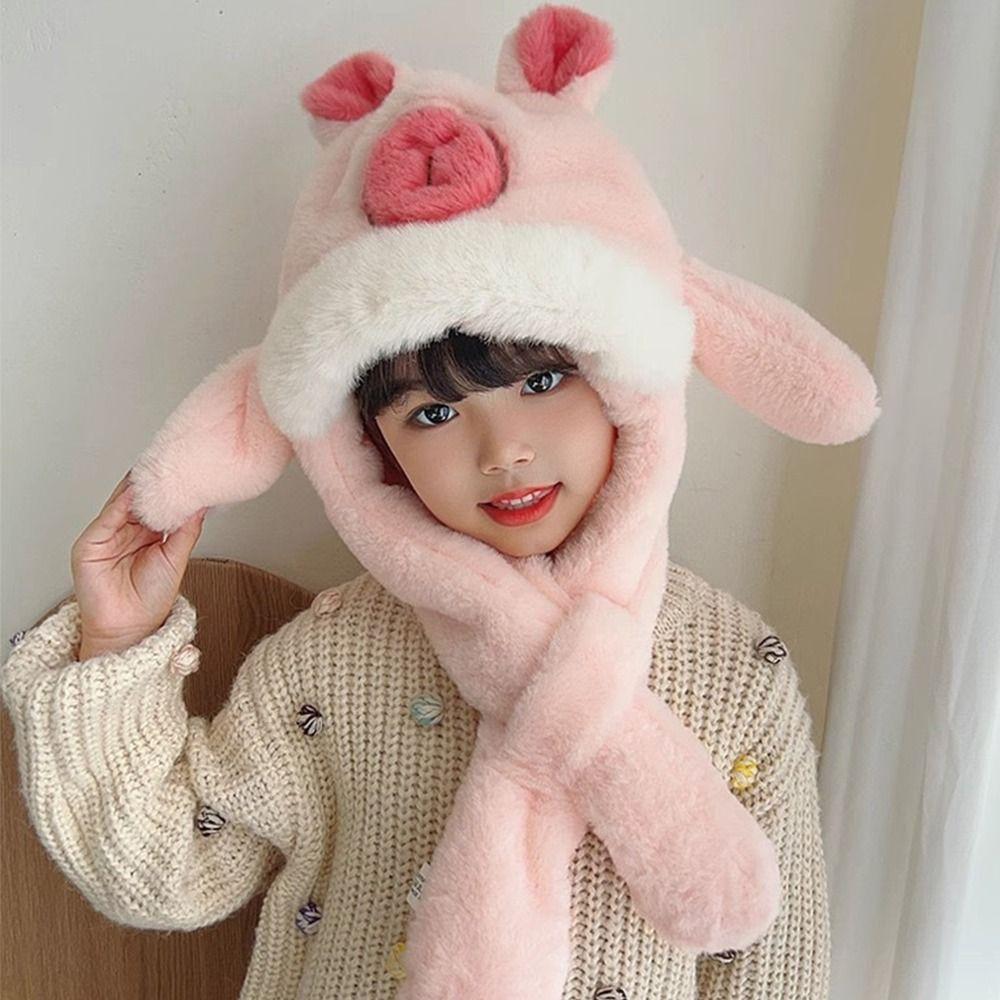 Movable Ears Kids Ear Protection Hat Funny Kids Winter Warm Hat Cute Capybara Hooded Scarf  Outdoor