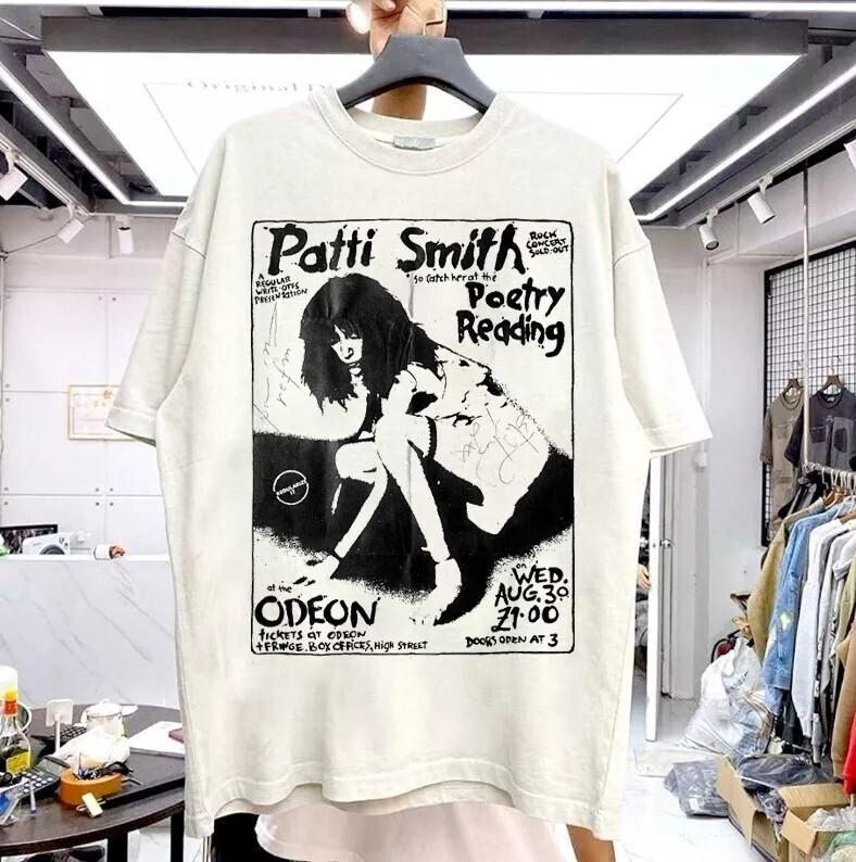 Patti Smith Poster Ttour Graphic Short Sleeve Natural Unisex Tshirt Men Women
