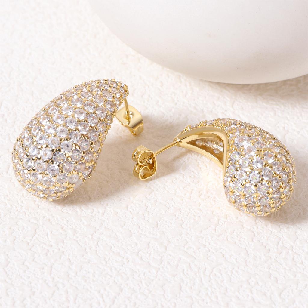 Micro-inlaid Diamond Zircon Water Drop Earrings for Women with Light Luxury High-end Hollow Earrings