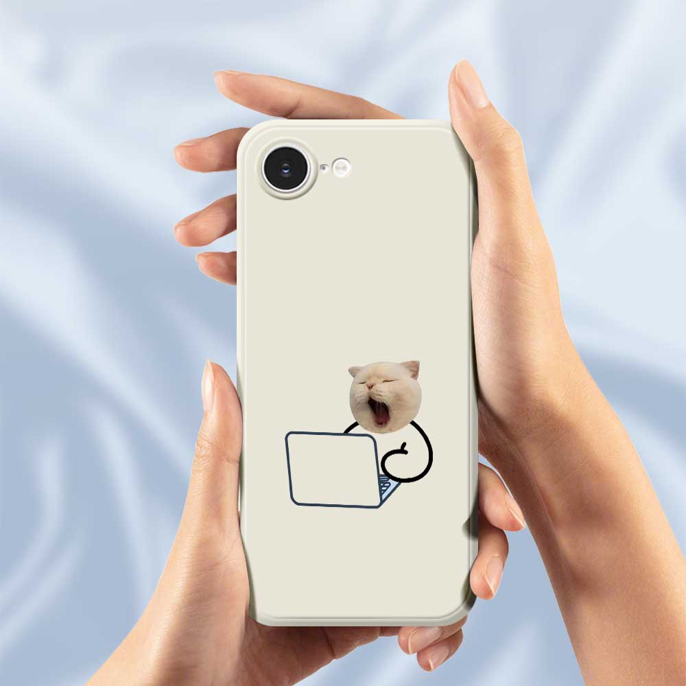 For iPhone 16e Case Working Cat Pattern Printing Straight Edge TPU Phone Back Cover