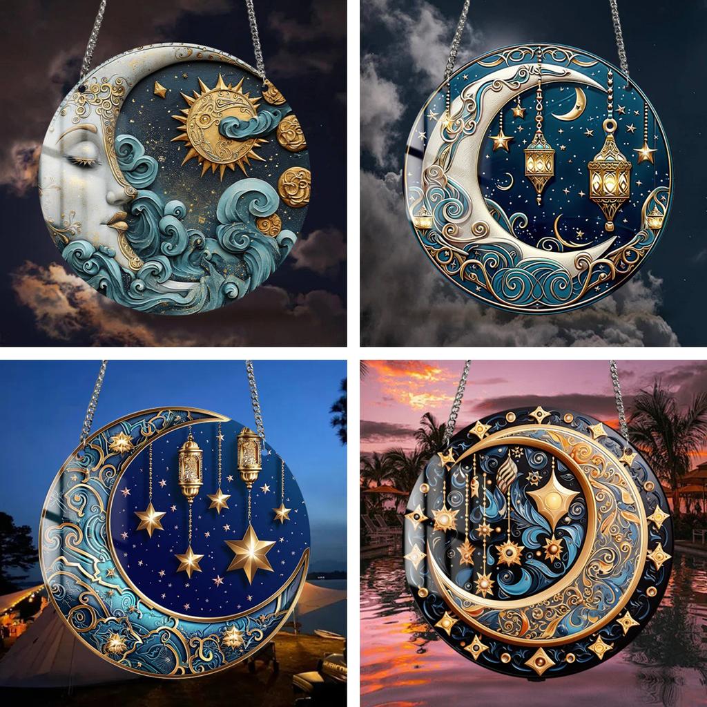 Винтажный акриловый подвесной кулон с металлической цепочкой, украшение на Праздник Луны, легко устанавливается для использования в помещении и на улице