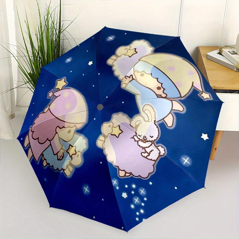 1pc Little twin stars Sanrio Pattern Automatic 3-Fold Umbrella, 8 Iron Frames, High-Value Folding Umbrella, Suitable for Office, Travel and Outdoor Ad