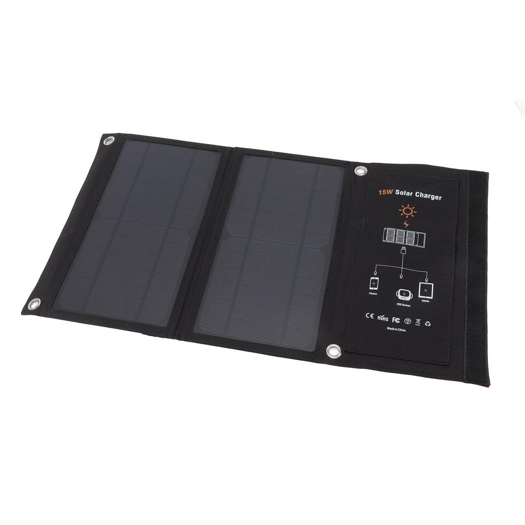 15W Monocrystalline Solar Panel Charger Dual USB Foldable Solar Charging Pack Outdoor Phone Power