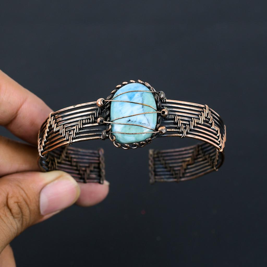 Ларимар Ручная работа Медная проволока Оплетка Браслет Регулируемый N1i94