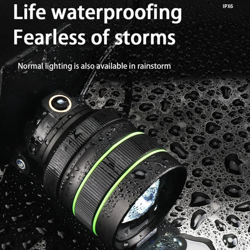 60W High Power Spotlight Long Range Headlamp Type-C Charging 5 Lighting Modes Wave Hand Induction Flashlight Output For Camping