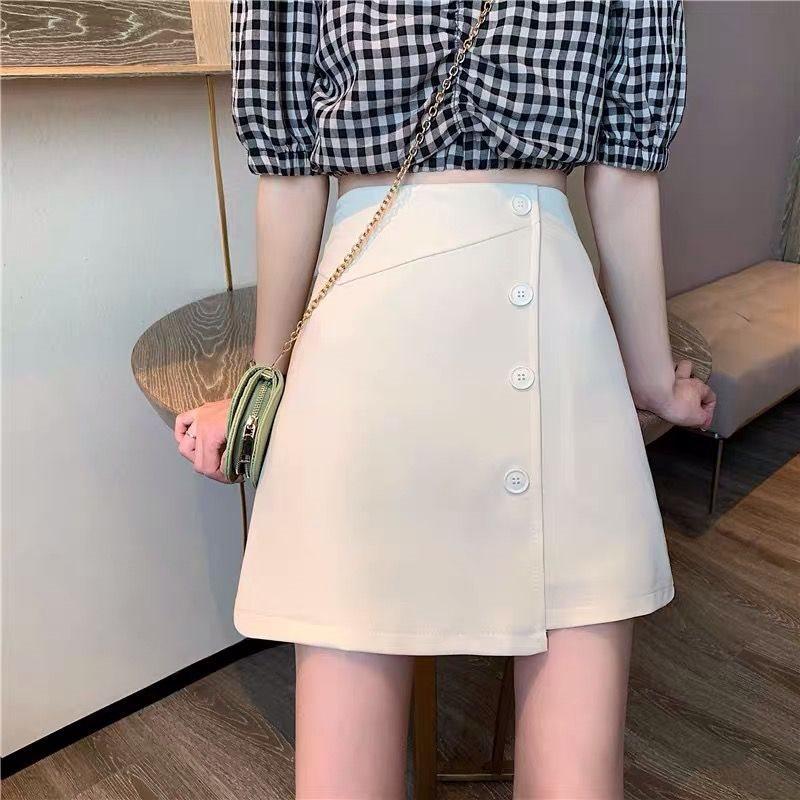 Cotton Blend Irregular Half Skirt For Summer Soft High Waist Slim Fit Student Style