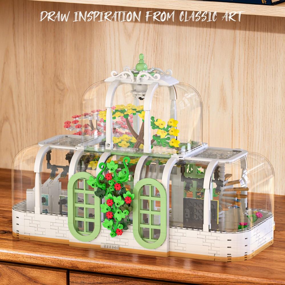 Нетоксичные 1482 детали Строительные блоки Ботанический сад Прозрачный Уличная сцена Цветочный домик Модель Настольное украшение Игрушки для детей Праздничные подарки