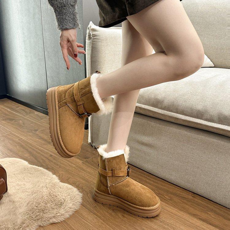 Кожаные зимние детские сноубутсы на толстой подошве с увеличением высоты, утепленные и утолщенные для сохранения тепла, новая популярная хлопковая обувь для улицы 2025