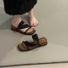 Soft Leather~ Thick-soled Square Head with Cool Slippers, Women Wear Retro Temperament with Skirts, Sandals, and Two Slippers.