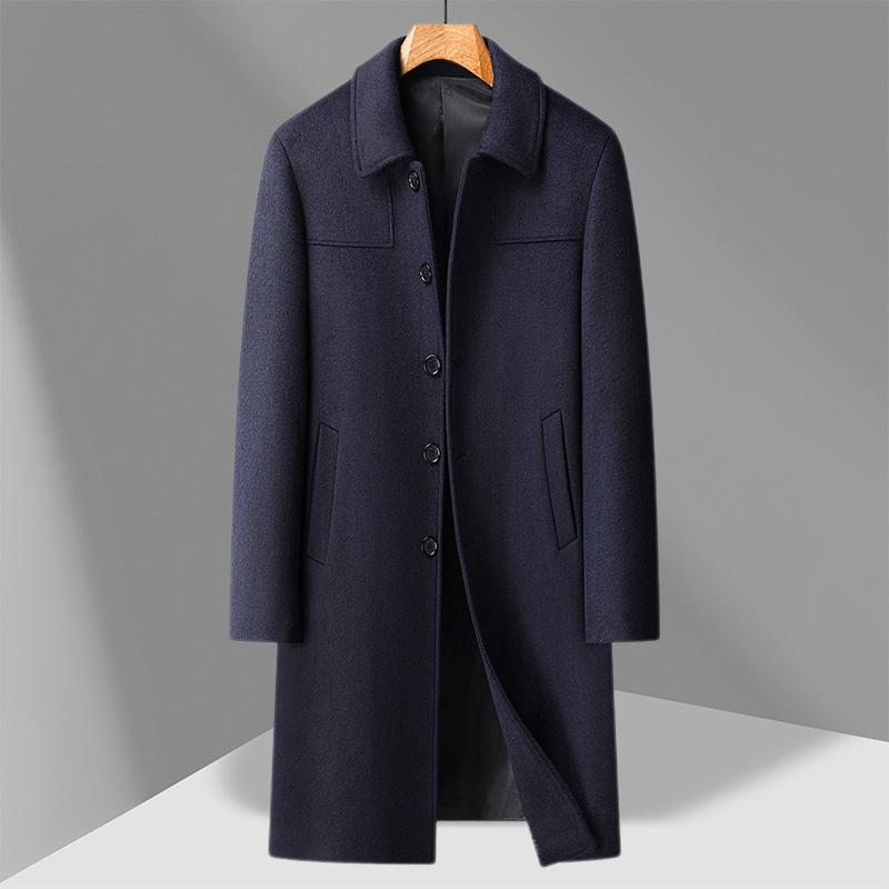 Autumn and Winter New Men's Coat Long Knee Lapel Trench Coat Men's Middle-aged Business Casual Woolen Coat Coat