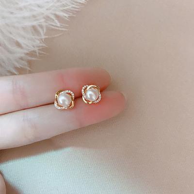 Корейские серьги с пресноводным жемчугом, женские, ретро, французская элегантность, темперамент, высококлассные серьги-пусеты