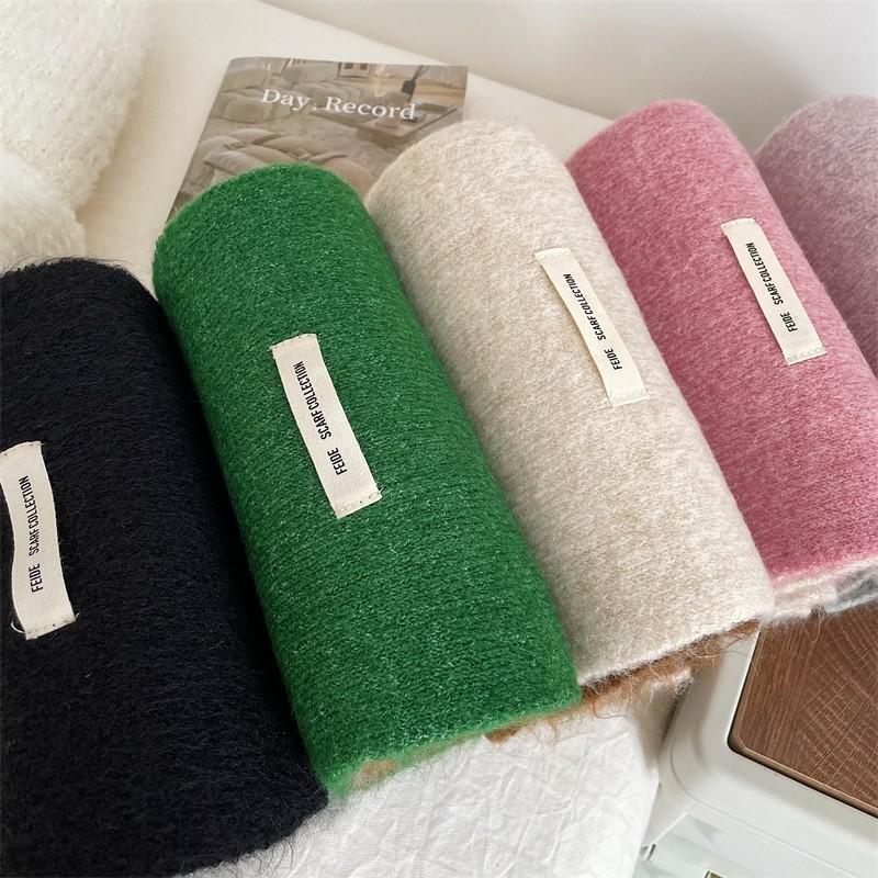 Korean Style Winter Warm Wool Scarf for Women Design Striped Elastic Knitted Scarves Female Bandana Thick Neckerchief Shawl