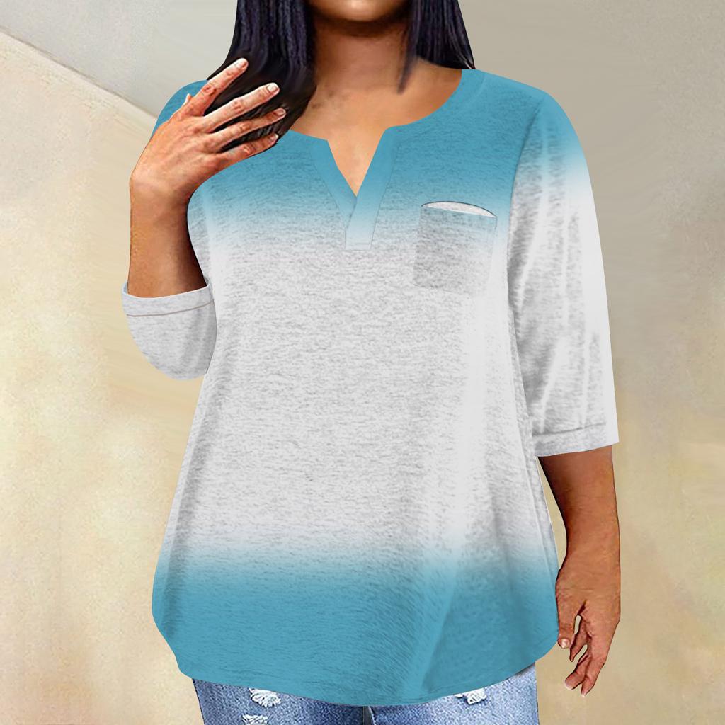 Женский модный повседневный пуловер с рукавами три четверти и V-образным вырезом с принтом, топ с рукавами 4/3