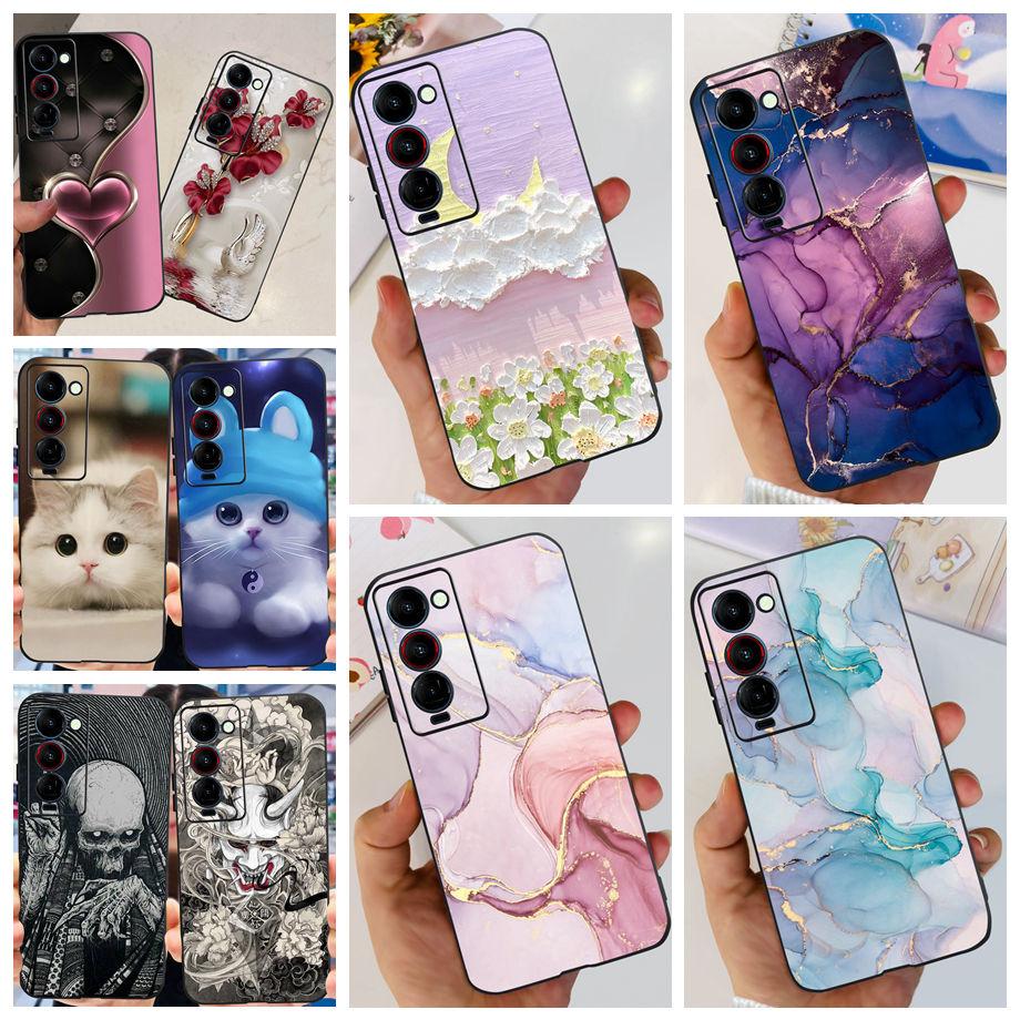 For Tecno Camon 18 P 18 Premier Camon18 Phone Case Capa Soft Liquid Silicone Bumper Etui Animals Flower Printed Funda Camon18