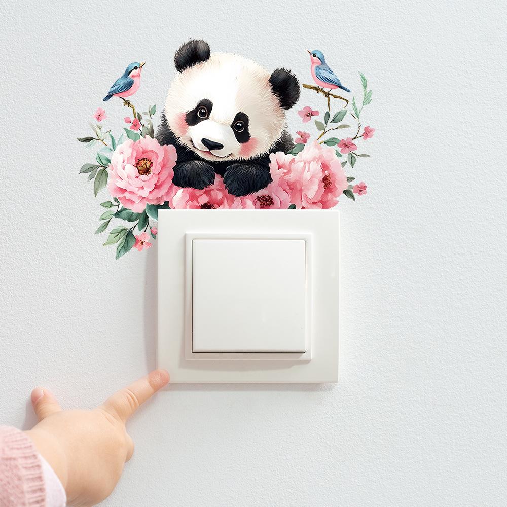 Наклейка на выключатель 'Акварельный цветок с красной пандой' для декора стены в спальне, гостиной, съемная наклейка