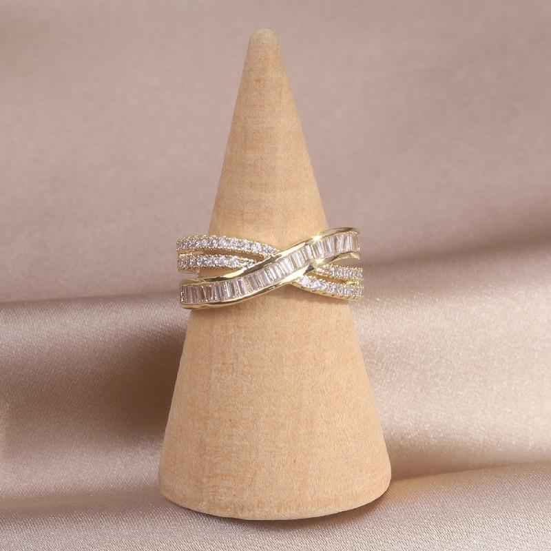 Корейский дизайн модные ювелирные изделия 14K настоящее золотое покрытие крест циркон кольцо элегантное женское открывающееся регулируемое кольцо