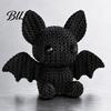 Trendy Desk Toys Collectibles 3D Printed Bat Figurine with Knitted Texture, Cartoon Halloween Decoration, Matte Black Cute Animal Statue for