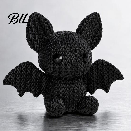 Trendy Desk Toys Collectibles 3D Printed Bat Figurine with Knitted Texture, Cartoon Halloween Decoration, Matte Black Cute Animal Statue for