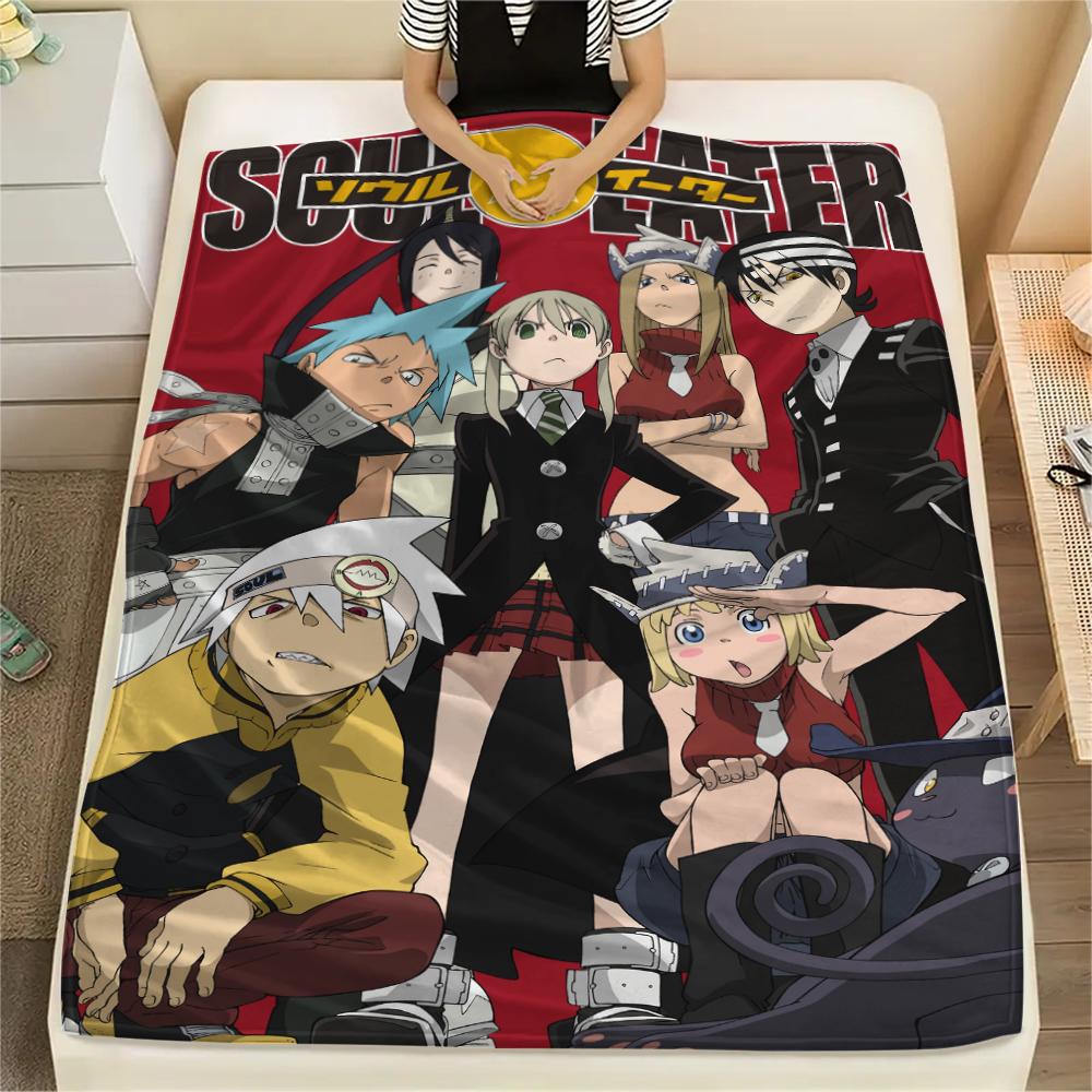 1 шт. Фланелевое одеяло с принтом «Soul Eater», Высококачественное, Удобное для всех сезонов, Декор для дома, Тепло и комфорт, Идеально для рождественских подарков173