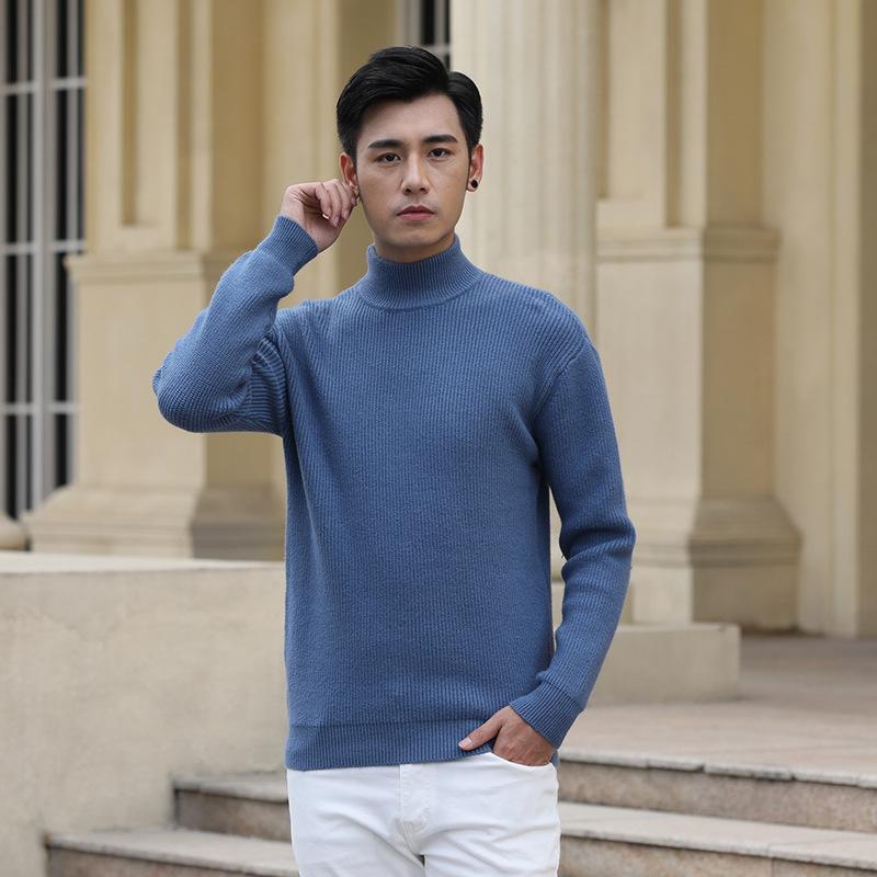 Мужской свитер с полувысоким воротником, утолщенный, теплый, облегающий, базовый трикотажный свитер с длинными рукавами, осенне-зимний, деловой