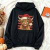 Merry Christmas Highland Cow Graphic Hoodies Women Vintage Winter Warm Sweatshirts Casual Loose Pullover Xmas Clothes