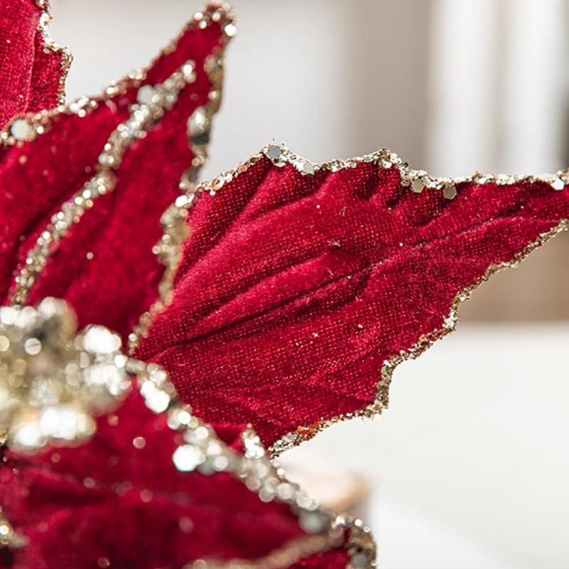 26 см Navidad Flower Red Gold Glitter Fleece Simulation Искусственные Цветочные Подвески для Рождественской Елки Веселые Рождественские Цветочные Подвесные Украшения