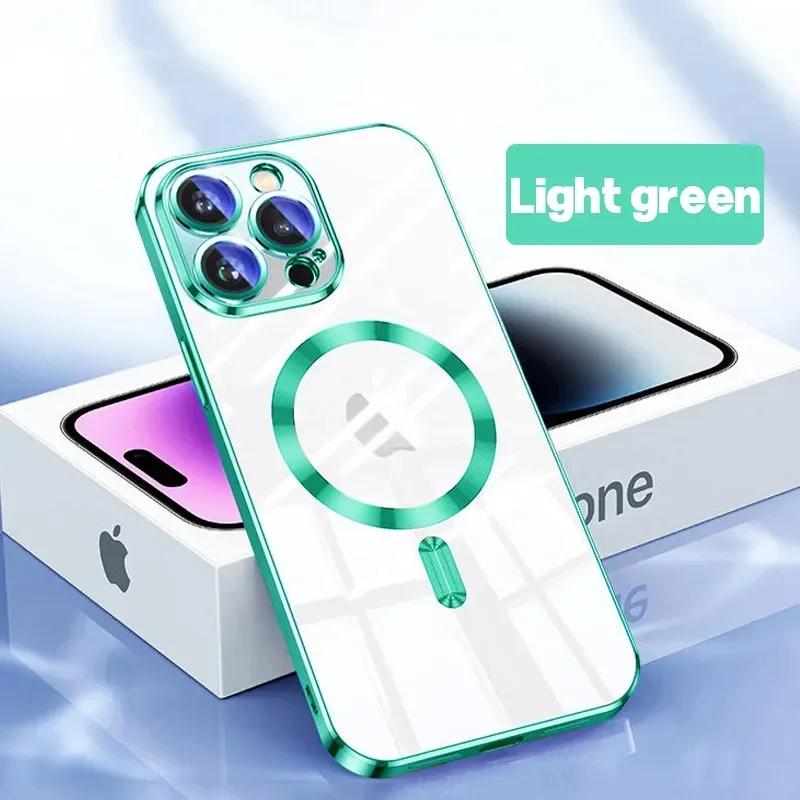 Роскошный чехол для телефона Magsafe с беспроводной зарядкой для iPhone 15 14 13 12 11 Pro Max Plus, прозрачный магнитный гальванический чехол-бампер