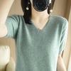 New Spring Short-sleeved Autumn and Winter Sweater Sweater V-neck Half-sleeve Trendy Versatile Korean Style Loose Bottoming Shirt T-shirt for Women