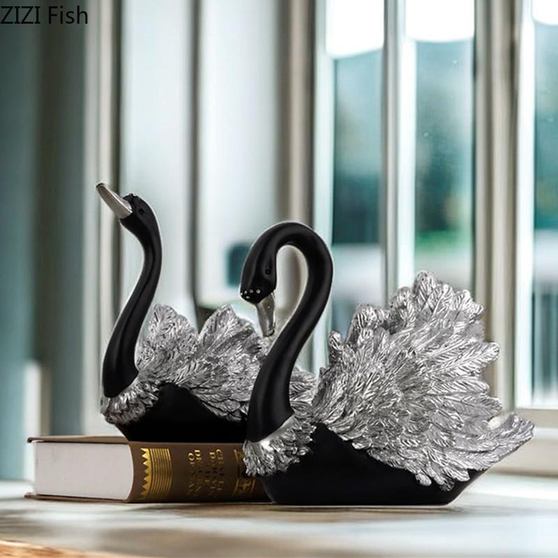 Современная скульптура Черного лебедя, украшения, креативная гостиная, винный шкаф, украшения, художественные изделия из смолы, аксессуары для украшения дома