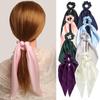 Fashion Satin Solid Color Ribbon Bow Long Ribbon Ponytail Scarf Tie Scrunchies Headband Women Elastic Hair Band Hair Accessories