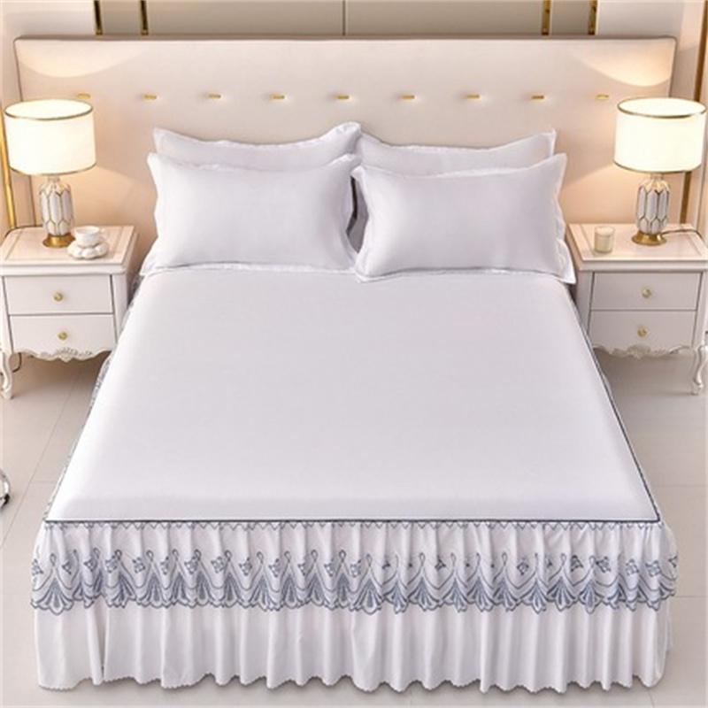 Кружевная юбка для кровати с наволочкой, однотонное покрывало для кровати, приятный к коже протектор для матраса, матовое постельное белье для дома
