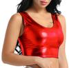Women's Shiny Metallic Sleeveless Crop Top Rave Party Dance Tee Shirt Blouse Vest Clubwear