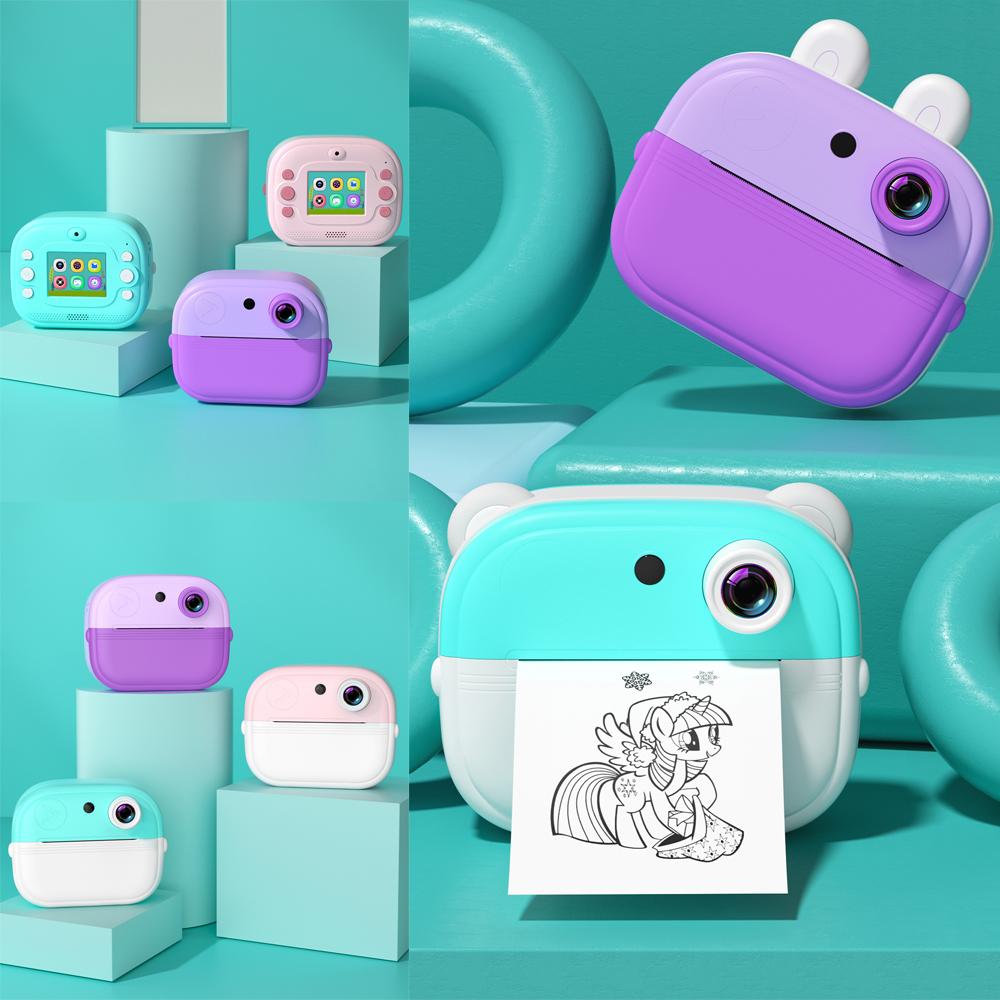 Kids Instant Cameras 2.0 Inch HD IPS Screen Thermal Paper Picture Photo With Lanyard Printer Children Christmas Toys Gifts