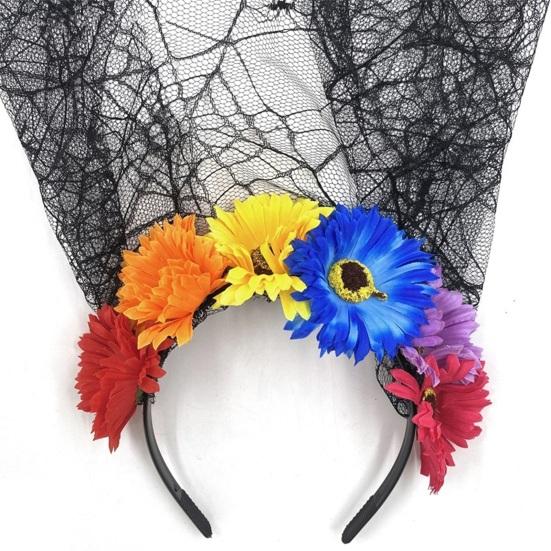 Повязка на голову на Хэллоуин Моделирование Темный Цветок Смерть Эластичная Сетка Цветок Стиль Противоскользящая Вечеринка Фото