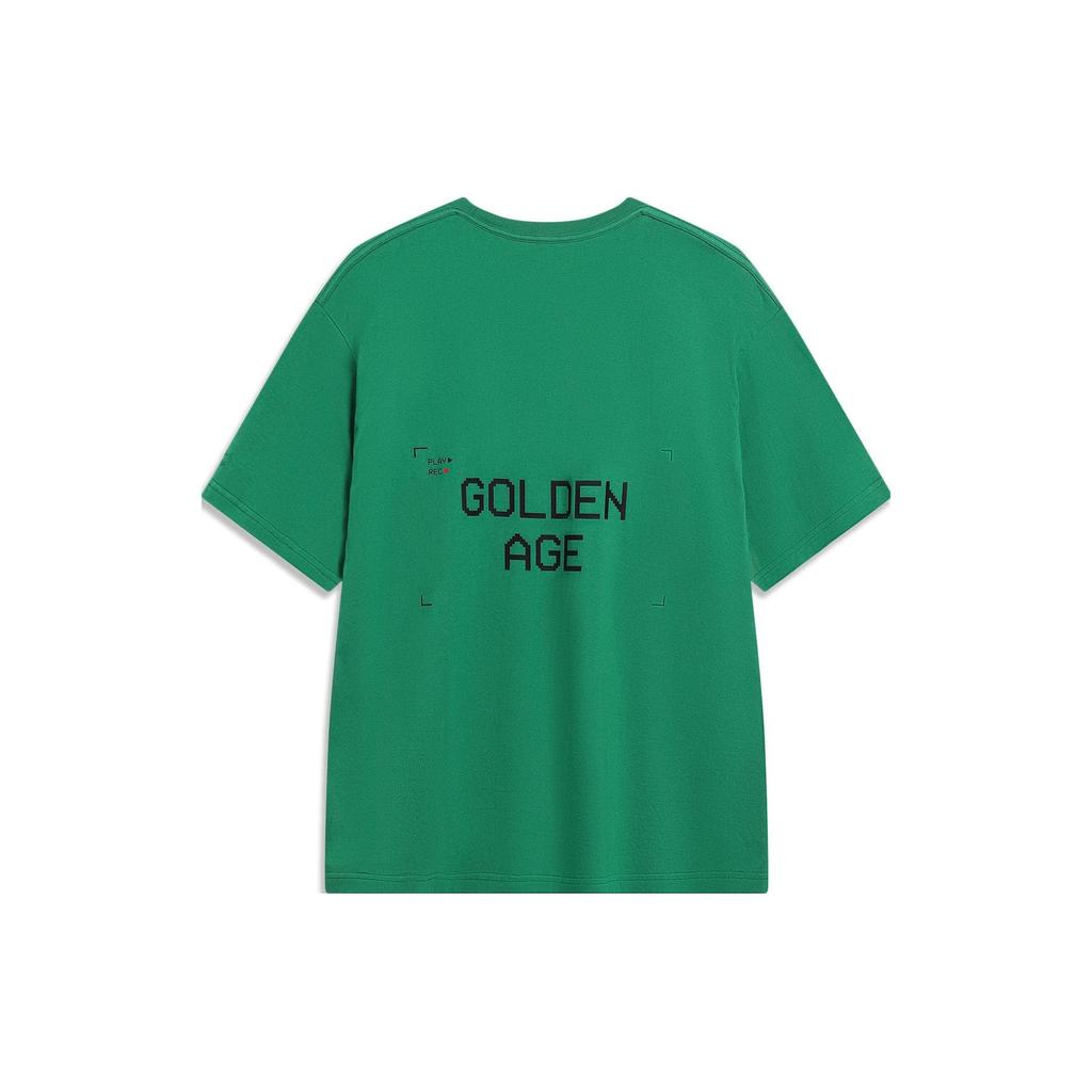 Футболка унисекс с коротким рукавом и принтом букв Li Ning, свободная, с круглым вырезом, цвет холодный зеленый AHST083-2