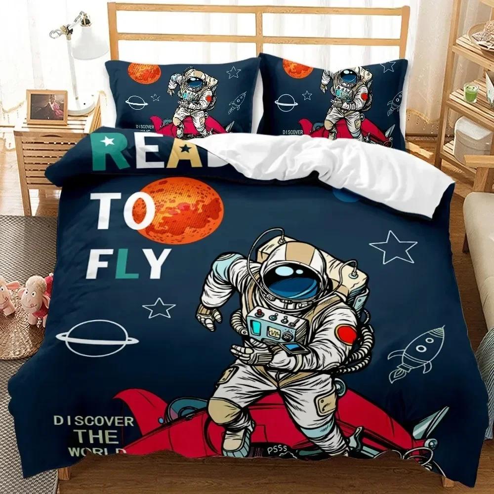 Astronaut Duvet Cover Sets, Space Bedding Set For Kids Boys, Sky Galaxy Themed Comforter Cover, Queen King Twin Size Quilt Cover