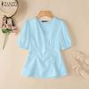 Женская повседневная блузка с V-образным вырезом, летняя, с коротким рукавом, однотонная