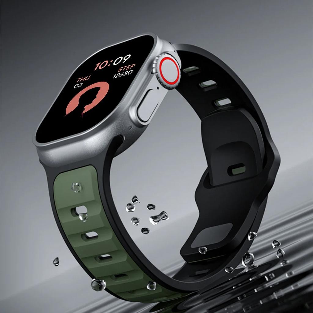 Силиконовый ремешок для Apple Watch 49 мм 46 мм 45 мм 44 мм 42 мм 41 мм 40 мм, мужской спортивный ремешок для iWatch Series 10 9 8 7 6 5 4 Se Ultra 1 2