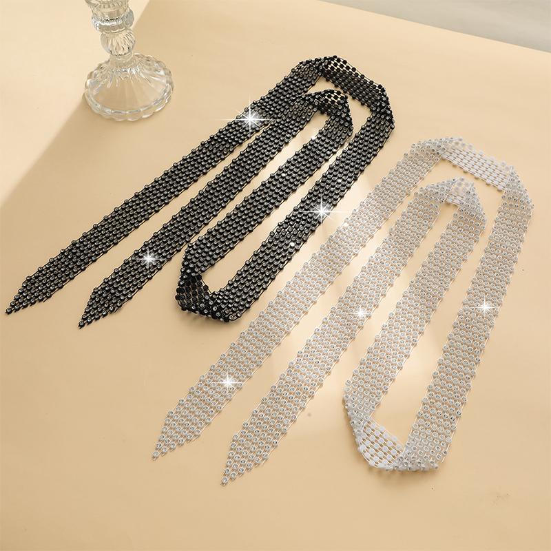 Блестящий длинный шарф, шейные платки, галстук, чокер, ожерелье для женщин, роскошный галстук-бабочка, воротник-ожерелье, ювелирные изделия