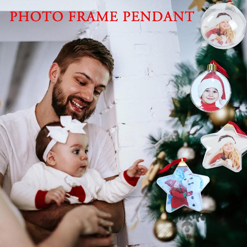 Прозрачный Рождественский Шар Круглый Пятизвездочный Фоторамка Подвеска Шарик для Украшения Елки Держатель для Фото Подвеска на Рождественскую Елку