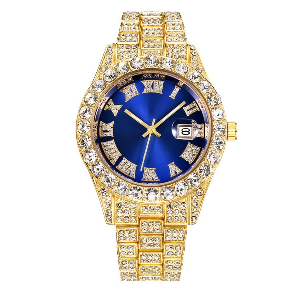 Calendar Function Iced Out Watch Date Display Men Watch Fashion Quartz Wristwatch Male Fashion