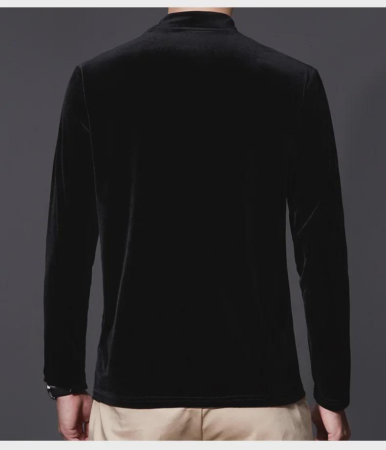 Мужская футболка из золотистого бархата с полувысоким воротником и длинными рукавами на осень/зиму 2022 г.