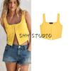 Spring and Summer New Women's Clothing Hidden Snap Button Minimalist Round Neck Wide Shoulder Strap Knitting Short Top 5536040