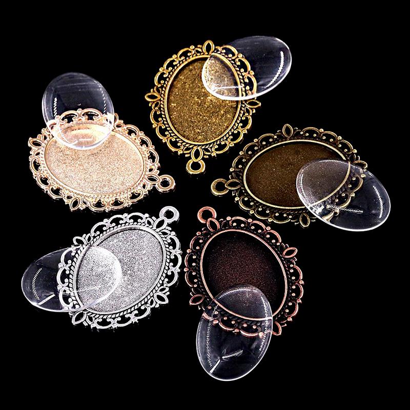 60Pcs 5 Colors Round Pendant Trays Glass Cabochon Crafting Diy Jewelry Making