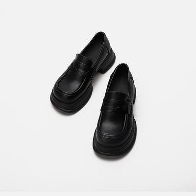 Женские лоферы без шнуровки на толстой подошве, новые весенне-осенние черные туфли на высоком каблуке в британском стиле в стиле ретро, ​​маленькие кожаные туфли