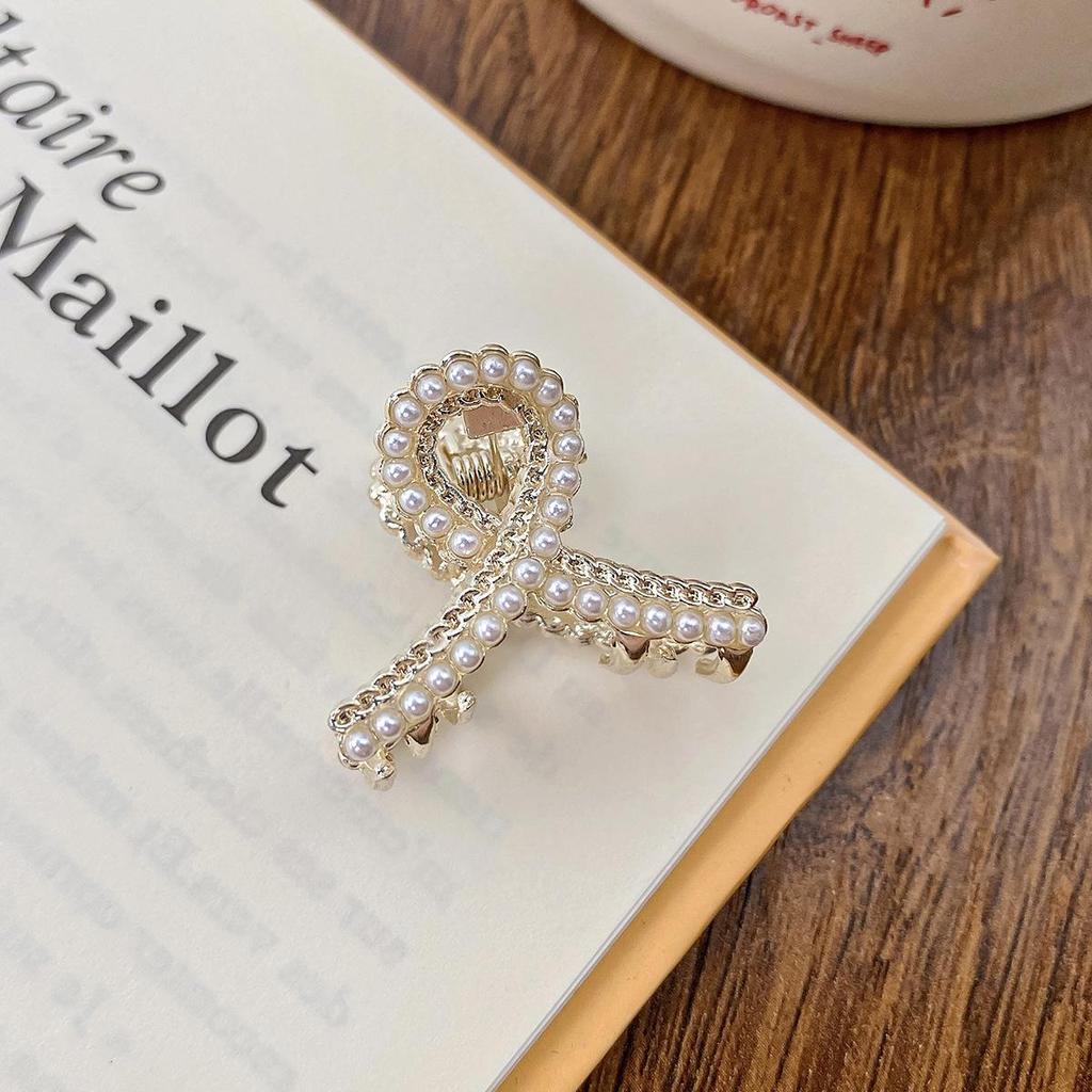 Маленькая заколка для волос Pearl Rhinaute, женская сетчатая заколка для знаменитостей, нежный высокий зажим для хвоста, корейская расширенная заколка для волос с боковым разрезом, головной убор