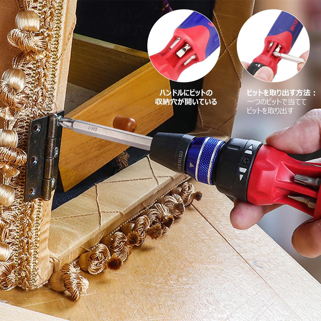 WORKPRO Replacement Screwdriver Set 12in1 with 6 Bits Ratchet Driver Repair Tool Drive Corner Quick Release Ratchet Handle Torx Plus Flathead Square