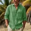 Мужская льняная рубашка на пуговицах Летняя пляжная рубашка Однотонная
