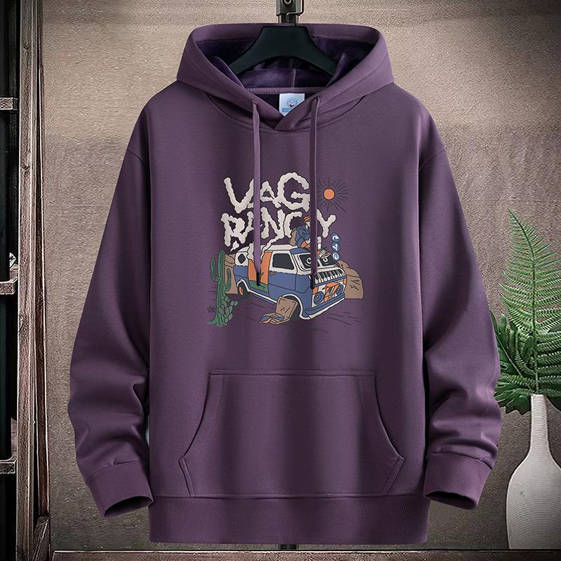 Wagon Pattern Large Size Men Fleece Hoodie Loose Hooded Sportshirt Boys Pullovers